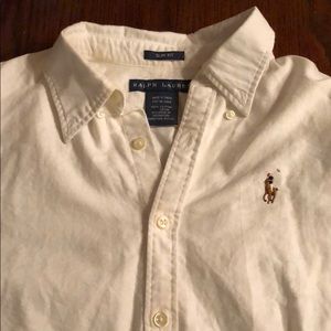Ralph Lauren Slim Fit white long sleeve polo